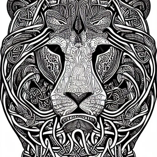 Prompt: an intricate lion designed by mc escher, line art, celtic, illustration