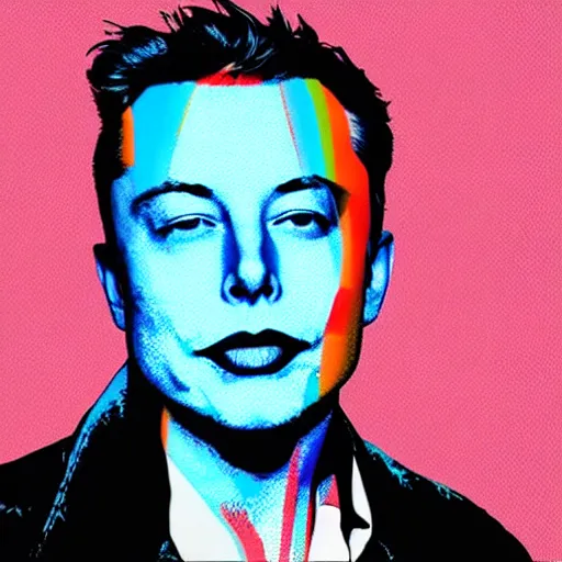 Prompt: the portrait of sexy and handsome elon musk, eyes closed, dreaming. colorful pop art, modern art, by andy warhol