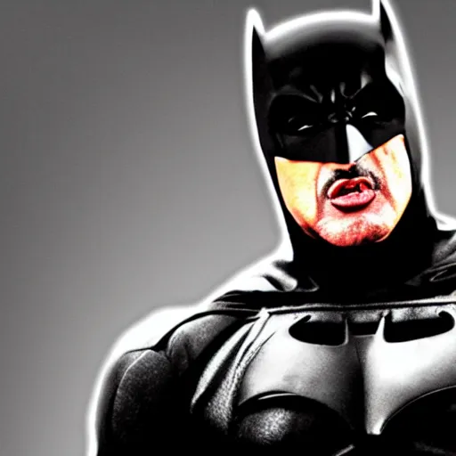 Prompt: Sylvester Stallone as Batman, photo, digital art