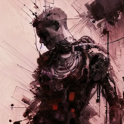 Image similar to cybernetic hunter, cyberpunk, wires, skulls, machines by emil melmoth zdzislaw belsinki craig mullins yoji shinkawa realistic render ominous detailed photo atmospheric by jeremy mann and agnes cecile ink drips paint smears digital glitches glitchart