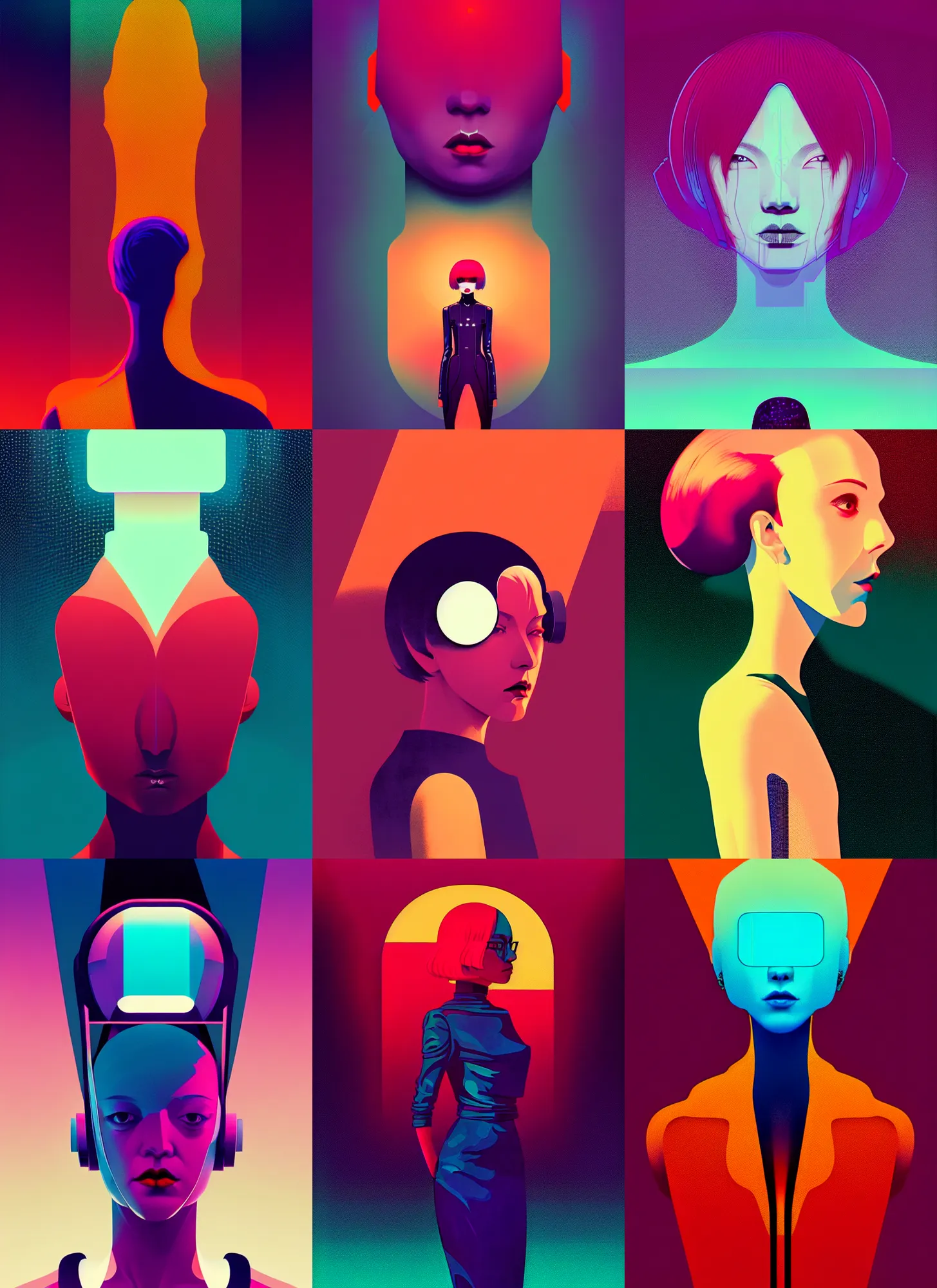 Prompt: ( ( dither ) ), editorial illustration portrait of reol, dynamic pose, modern art deco, colorful, ( ( mads berg ) ), christopher balaskas, victo ngai, rich grainy texture, detailed, dynamic composition, wide angle, moebius, matte print, ( ( dieter rams ) )