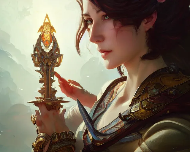 Image similar to photography of gwenda morgan, deep focus, d & d, fantasy, intricate, elegant, highly detailed, digital painting, artstation, concept art, matte, sharp focus, illustration, hearthstone, art by artgerm and greg rutkowski and alphonse mucha