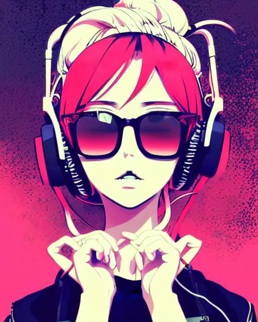 Prompt: girl wearing headphones and sunglasses, very anime!!! anime!! intricate details, high contrast colors, sharp, focused, detailed poster background, art by conrad roset and ilya kuvshinov