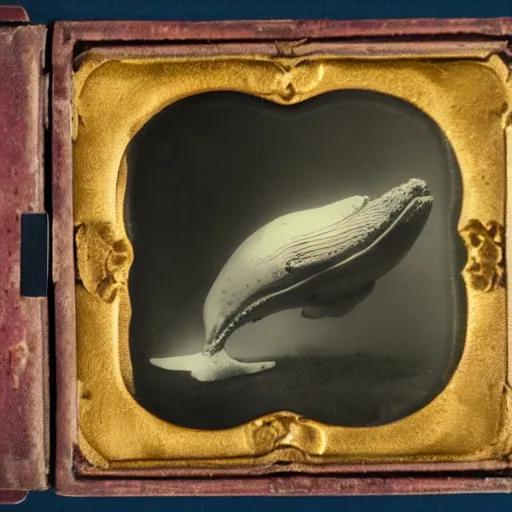 Prompt: underwater tintype photo of whale eating a mermaid