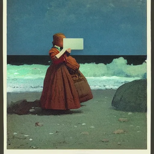 Image similar to A print. A rip in spacetime. Did this device in his hand open a portal to another dimension or reality?! autochrome by Winslow Homer, by Jeff Easley, by Albrecht Anker stunning, organic