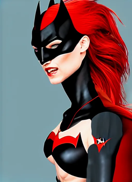 Prompt: beautiful woman dressed as batwoman, illustration, artstation, detailed, intricate, dynamic lightning, portrait