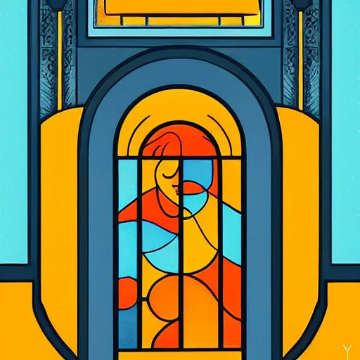 Image similar to a painting beautiful window open, digital illustration, colorful architectural drawing, art deco style art print, a ultrafine detailed painting by aguilera reyes, behance contest winner, vintage, native art, trend in behance hd, 2 d game art, detailed painting