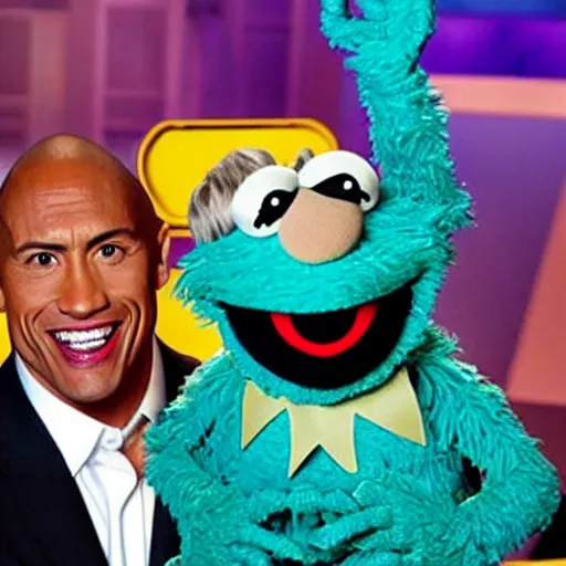 Image similar to the rock as a muppet on sesame street