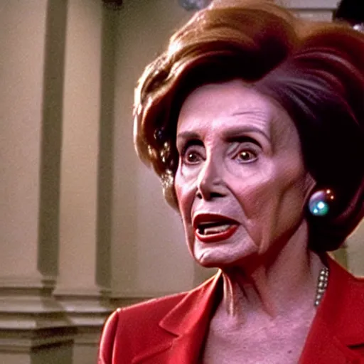 Prompt: film still of nancy pelosi as zuul in ghostbusters.