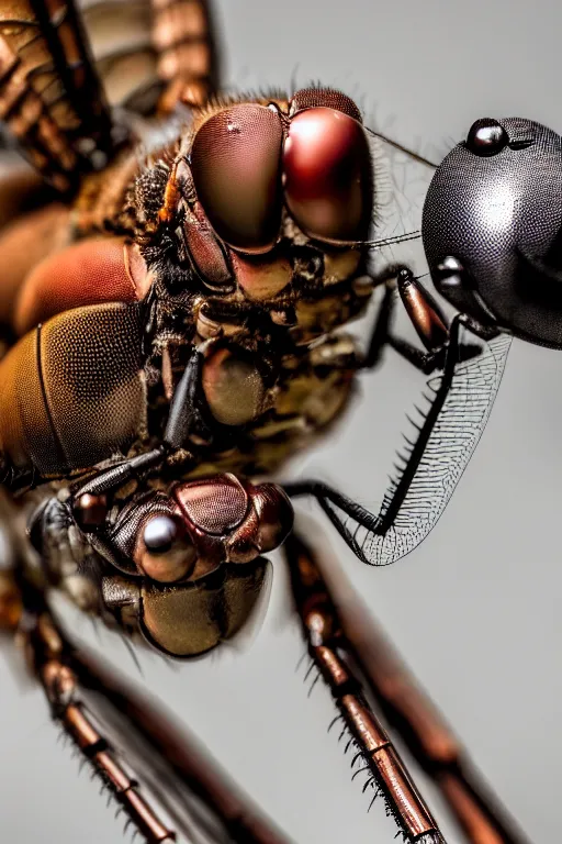 Prompt: a macro photograph of a dragonfly made of rusty machine parts by adam gor, by javier ruperez, 8 k