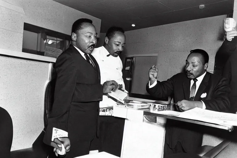 Prompt: martin luther king ordering a meal at kfc