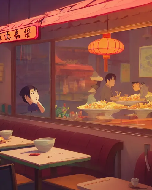 Image similar to chinese buffet in a homely little restaurant, cory loftis, james gilleard, atey ghailan, makoto shinkai, goro fujita, studio ghibli, rim light, exquisite lighting, clear focus, very coherent, plain background, soft painting