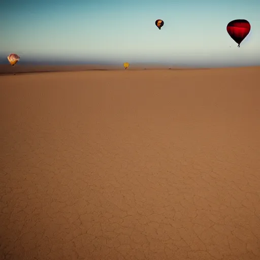 Prompt: balloons in the desert, photography,