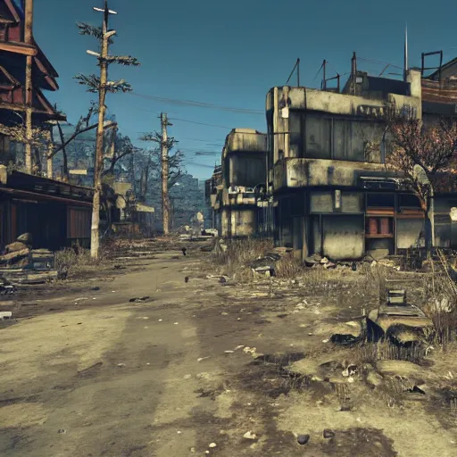 Kyoto in ruins post nuclear war in fallout 4 in game stable diffusion