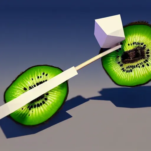 Prompt: a funny turntable with a needle on top of kiwi, a low poly render, featured on polycount, computer art, sketchfab, rendered in maya, voxel art