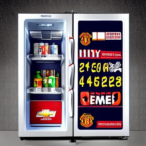 Prompt: a fridge as an man united player, realistic, highly detailed, dramatic, 4 k,