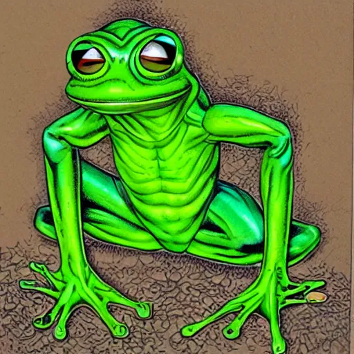 Prompt: green autistic frog by travis charest