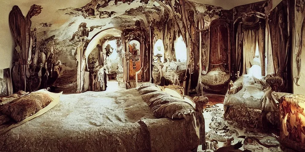 Prompt: a cozy bedroom decorated by Salvador Dali, detailed, high resolution, wow!, intricate