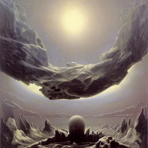 Prompt: the destruction of reality, birth of the void, end of silence, edge of sound, time reversed, alien ruins, Emptiness expanding, Alien Ruins after the Destruction of Reality during the Birth of the Void, Romantic, Luminism, Hudson River School, art in the style of Francisco de Goya and Zdzisław Beksiński and Caspar David Friedrich —H 1280 —W 720