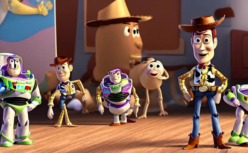 Prompt: promo footage for the live action Toy Story movie