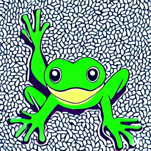 Image similar to !!! sticker!!! cute close - up of a frog in the water lilies, highly detailed, digital art, white outline,