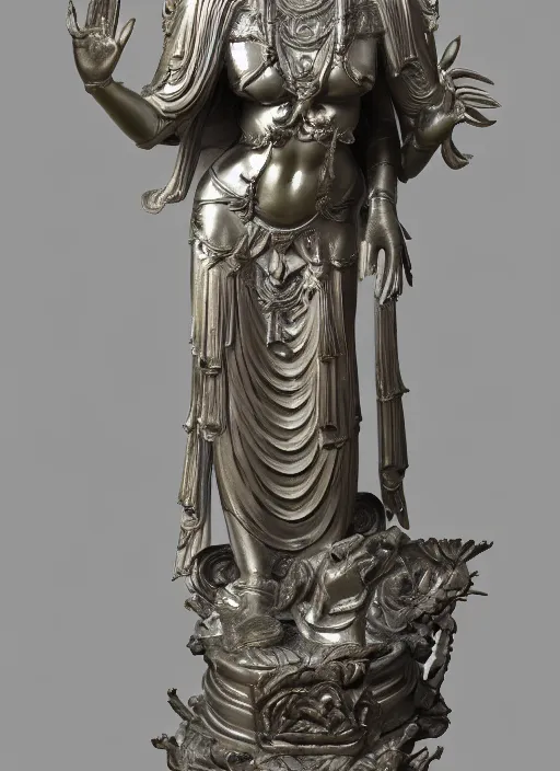 Image similar to a art deco sculpture statue of full body guanyin, intricate complexity,, statue by jane hamilton, ruan jia, character concept, radiant light,, frostbite 3 engine, cryengine, dof, trending on artstation, digital art, fantasy detailed abackground