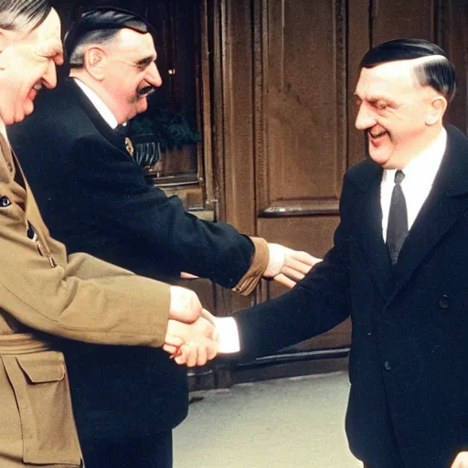 Image similar to Mr Bean shakes hands with Hitler