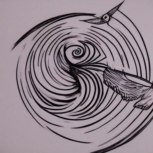 Prompt: a simple tattoo design of birds flying in a simple spiral, ink, line art