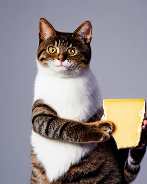 Image similar to high quality presentation photo of a cute model cat dressed as napoleon holding a piece of cheese, photography 4k, f1.8 anamorphic, bokeh, 4k, Canon, Nikon