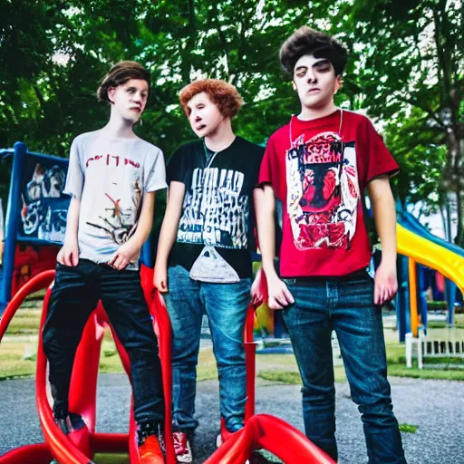 Prompt: a teenage punk band in a playground