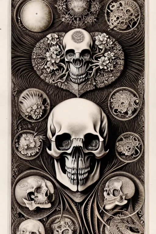 Image similar to art forms of nature by ernst haeckel, memento mori by arthur rackham, ornate antique porcelain beautiful skull mask, ultrasharp, photorealistic, hyperdetailed, octane render, polished, art nouveau, neo - gothic, gothic, intricate ornamental organic filigree, art nouveau botanicals, art forms of nature by ernst haeckel, horizontal symmetry, symbolist, visionary