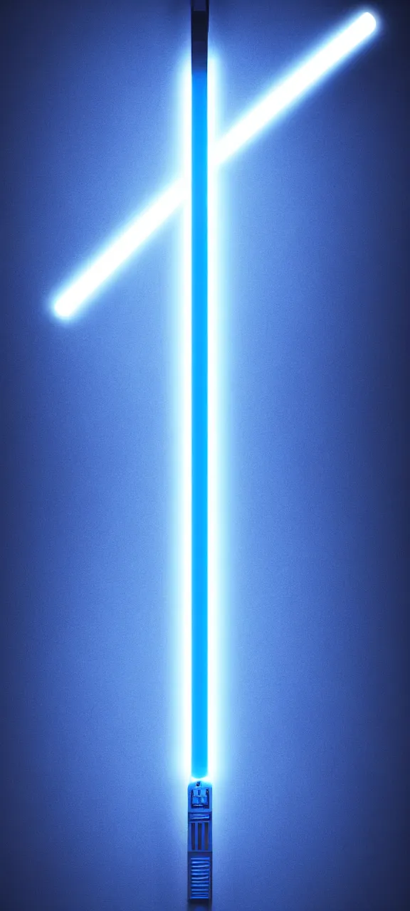 Image similar to detailed cinematic render, of a blue cyberpunk lightsaber lying vertically on a detailed forst floor, in a dark room, photo from above, octane render 8 k, digital art, lightsaber wallpaper 4 k, ray tracing, jedi fallen order lightsaber wallpaper 4 k, cal kestis lightsaber wallpaper