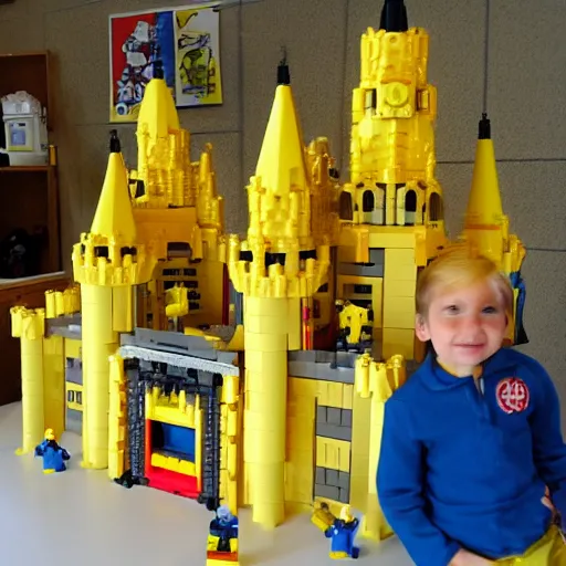 Image similar to a huge yellow castle made out of lego, 90,