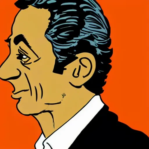 Prompt: a high quality and very detailed portrait of Nicolas Sarkozy, by french cartoonist Hergé, comics