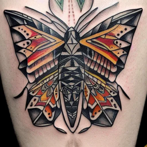 Prompt: neotribal moth, highly detailed, complicated, tattoo