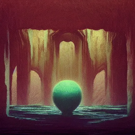 Prompt: “inside of the water temple from Legend Of Zelda: Ocarina of Time in the style of Zdzisław Beksiński. Trending on artstation”