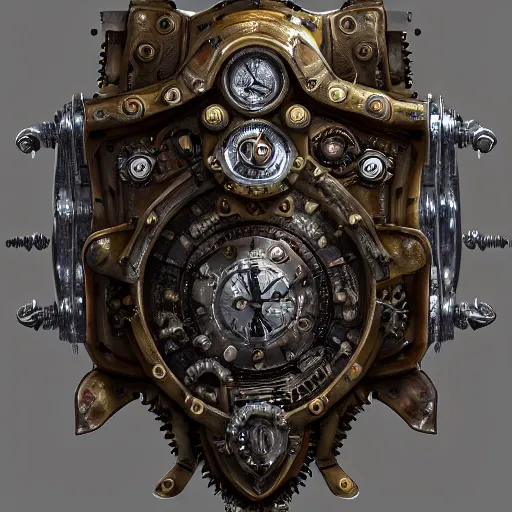 Image similar to A steampunk ornate styracosaur made of engraved full plate armor and gears, Macro shot by Justin Gerard, unreal engine, physically based rendering