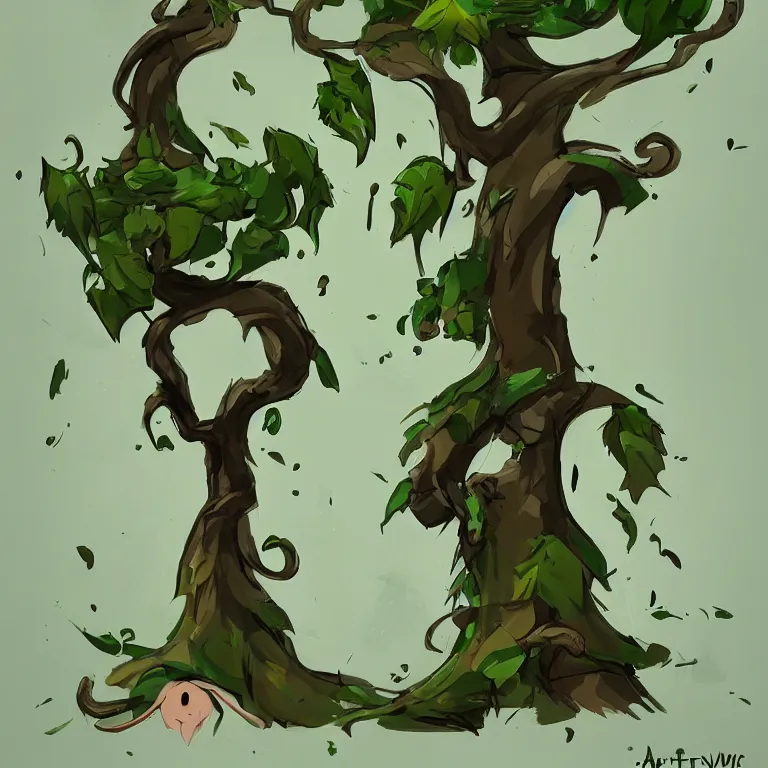 Prompt: cartoon tree with a twisted trunk and green leaves, white background, concept, concept art by senior environment artist, artstation, 2 d game art, concept art, speedpainting