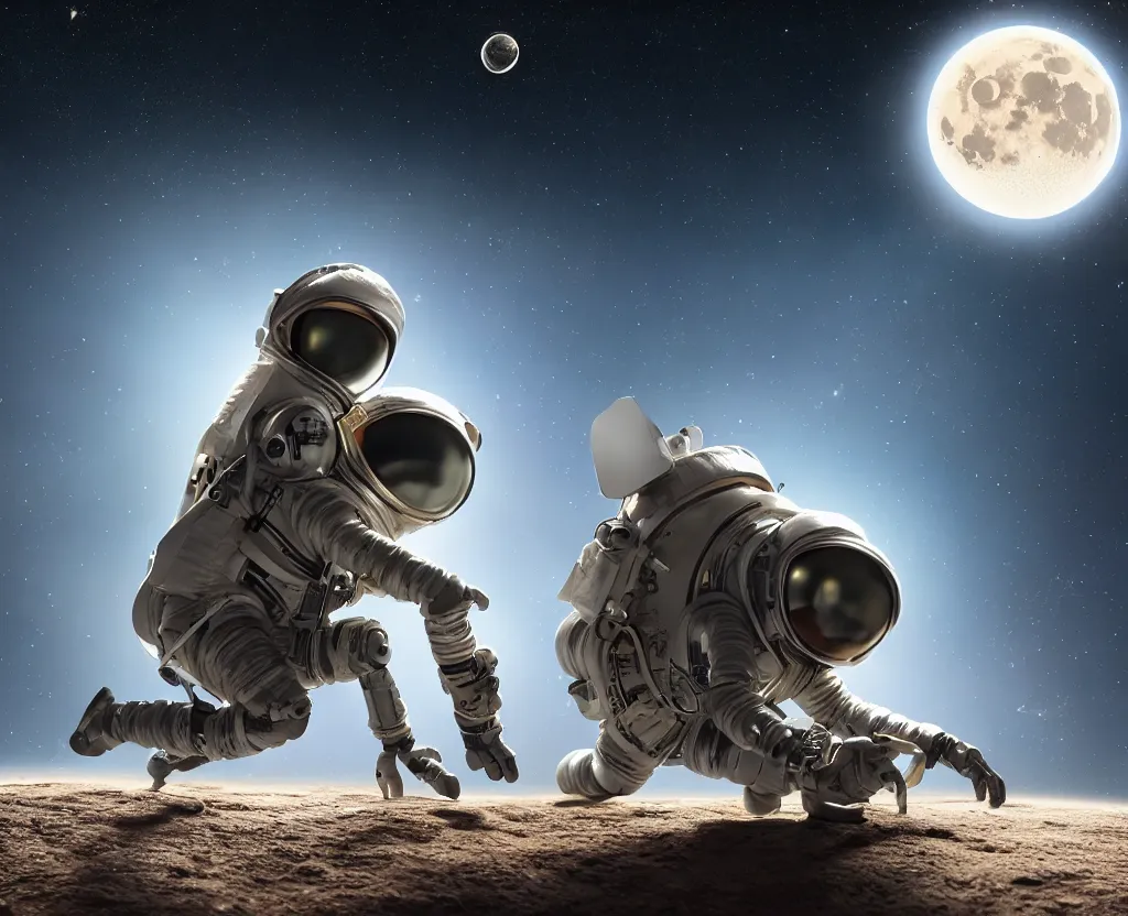 Image similar to black ant astronaut repairing its space nest craft with the earth and the moon in background, and shooting stars, aesthetic octane render, hyperrealistic, focused, extreme details, masterpiece, 8 k, ultrahd, hd resolution