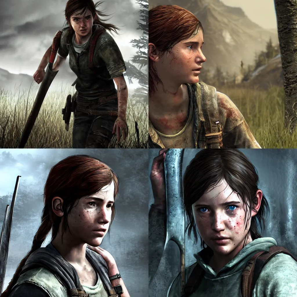 Prompt: Ellie Williams from The Last of Us in Skyrim