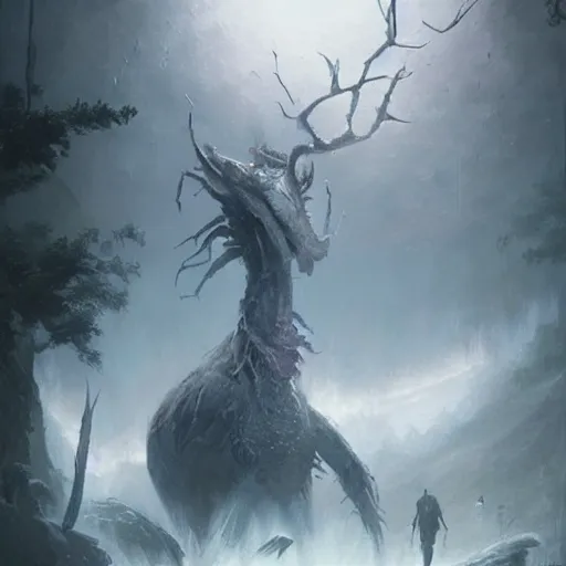 Prompt: a terrifying new creature from folklore, ethereal fantasy art by greg rutkowski