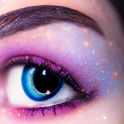 Image similar to Liminal space in outer space, eye macro photography!!!!!, eye makeup!!