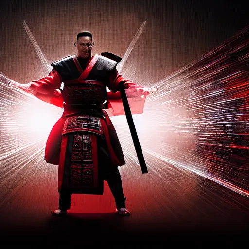 Prompt: john cena as samurai entering wwe entrances. intro scene