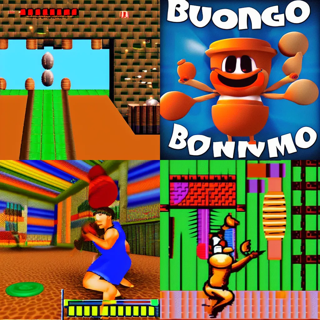 Prompt: a first person bongo drum shooter video game on PS1.