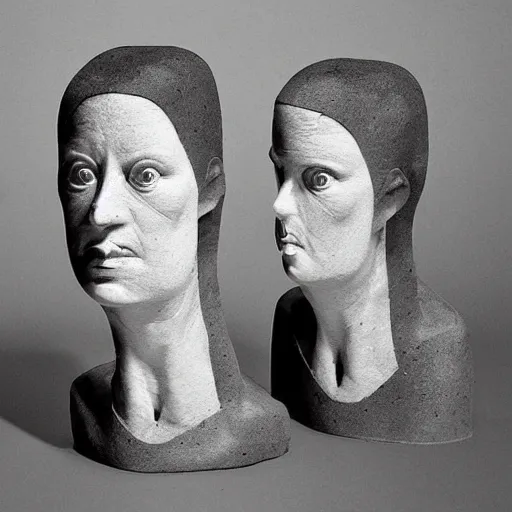 Image similar to surrealism sculpture by enrico ferrarini, faces of the double shadow