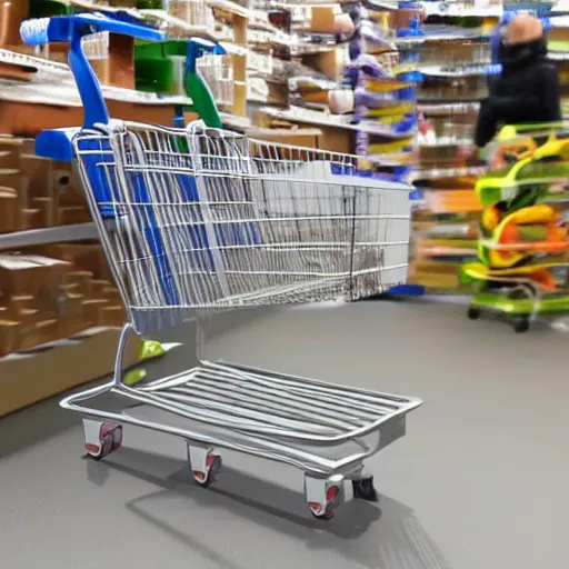 Prompt: shopping cart with cameras and sensors, ikea style, made of plastic and metal, white, hyper realistic