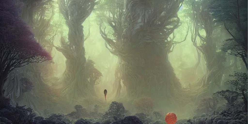 Prompt: air interdimensional portal in the forest by jean giraud + beeple + insanely detailed, illustrated by kentaro miura, poster, peter mohrbacher, pastel color, symmetrical