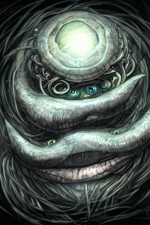 Image similar to a humanoid figure clam monster with large sphere eyes, highly detailed, digital art, sharp focus, trending on art station, plant, anime art style