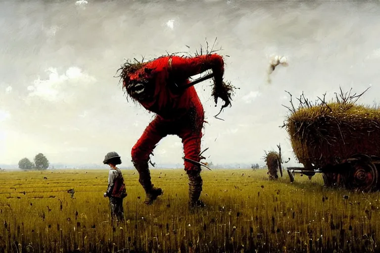 Image similar to jakub rozalski monster in a farmer's field