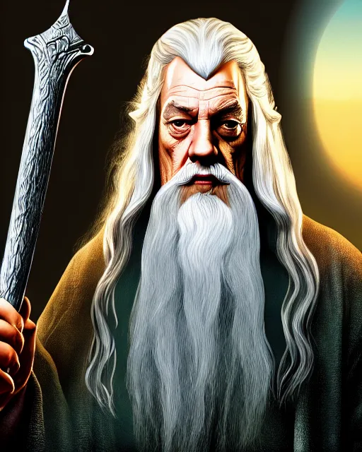 Image similar to Gandalf the gray from Lord of the rings in GTA V loading screen, GTA V Cover art by Stephen Bliss, boxart, loading screen,